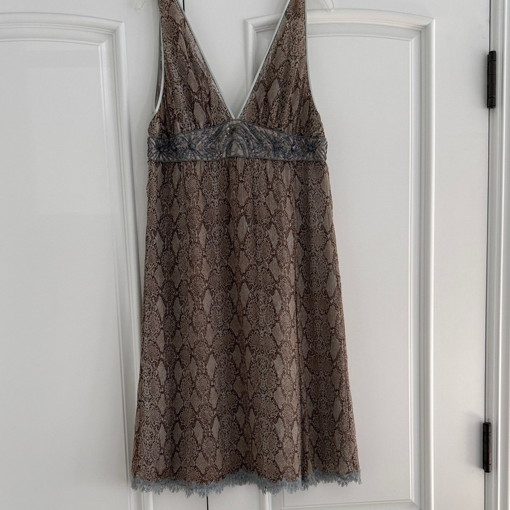 V-Neck Silk Chemise in Taupe Snake Print